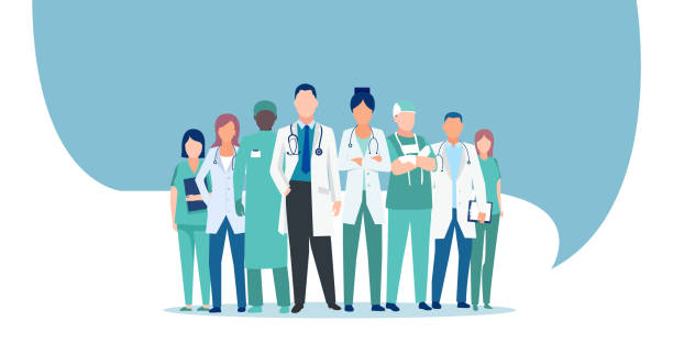 Vector of a medical staff, group of confident doctors and nurses